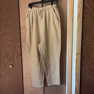 Free People Tan  Relaxed Fit Elastic Waist Cotton/Linen Pants XS oversized 
Boho